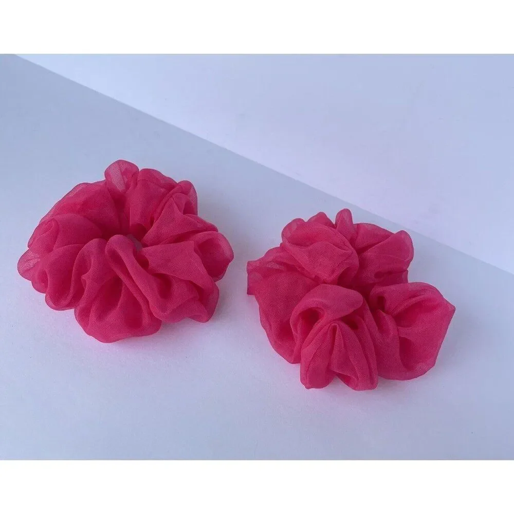 New Pink Chiffon Scrunchie Hair Tie 2 XLarge Set